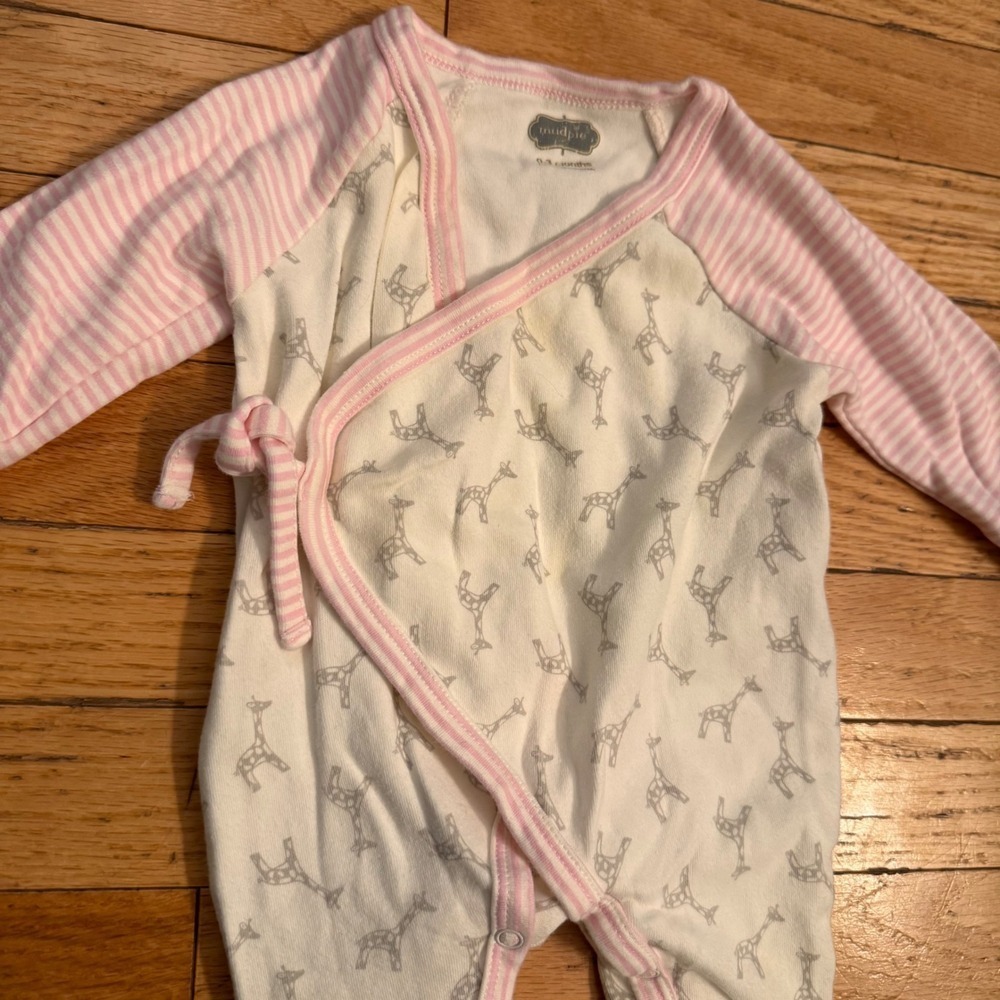 Mud Pie‎ Baby Girl Giraffe Print Kimono Romper Pink Striped 0-3 Months